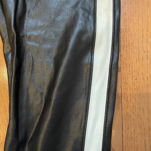 Spanx Faux Leather Black Leggings with White Stripe - Picture 3 of 12
